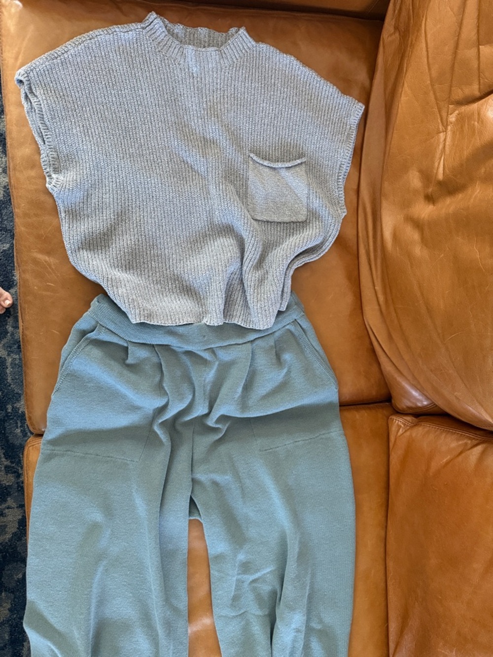 Free People Freya Light Blue Knit Two-Piece Lounge Set